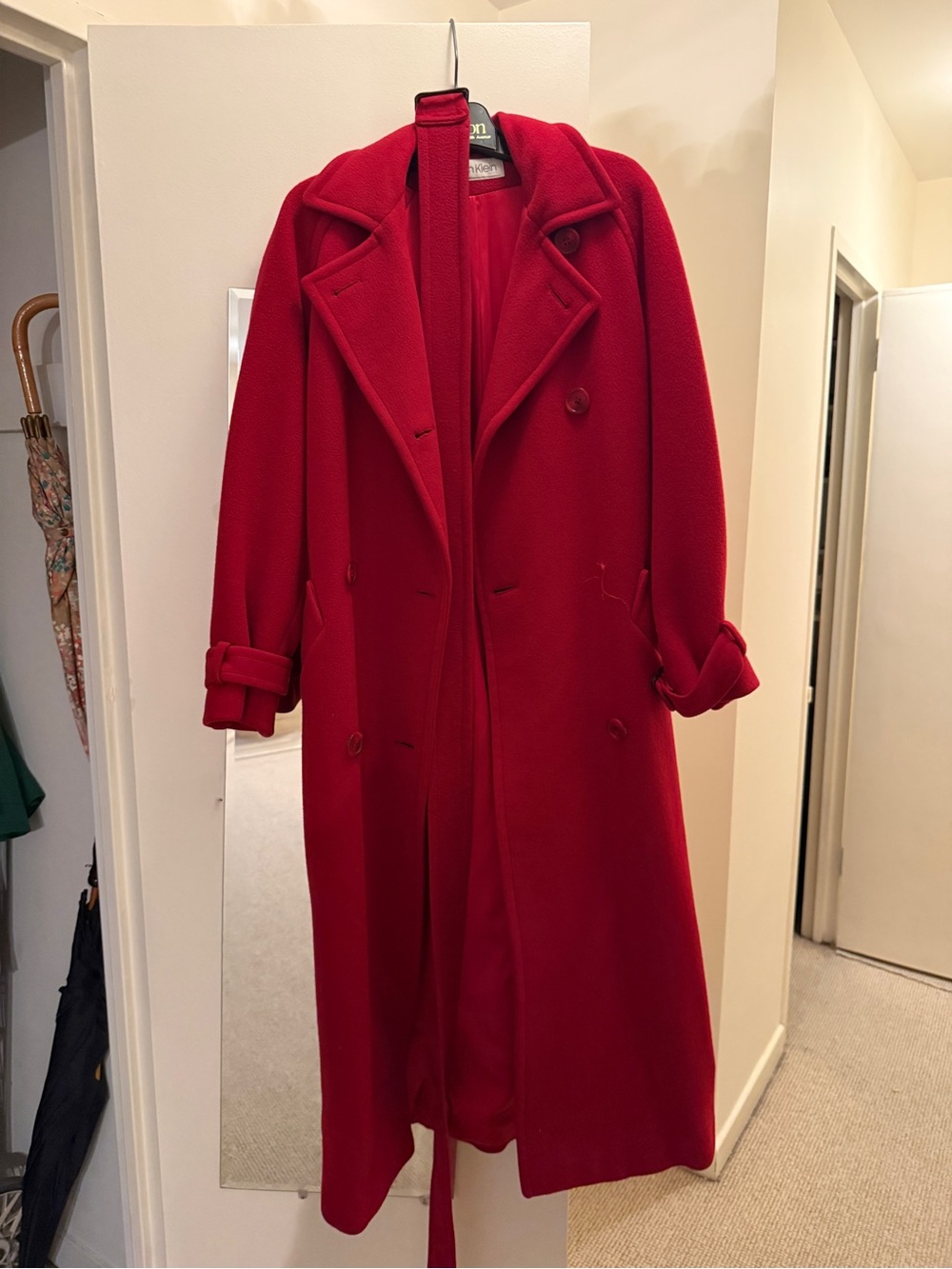 Vintage Calvin Klein Red Wool Trench Coat